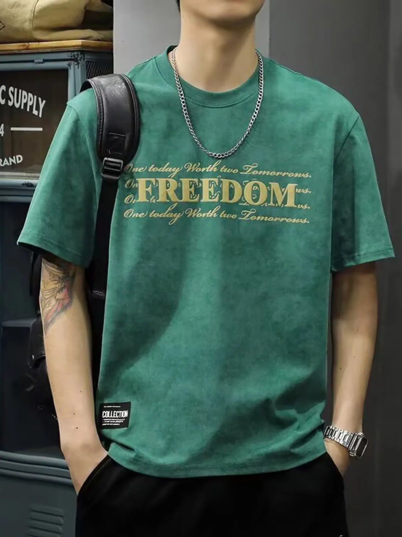Men's Full Size Freedom Vintage Round Neck T-Shirt Plus Size